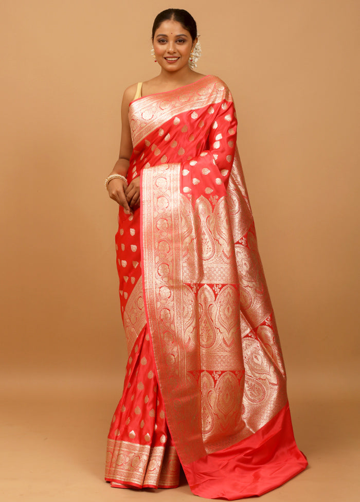 Pink Banarasi Silk Saree With Blouse Piece