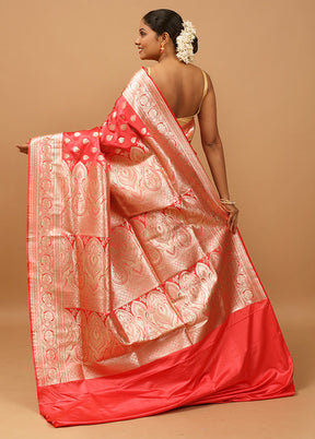 Pink Banarasi Silk Saree With Blouse Piece