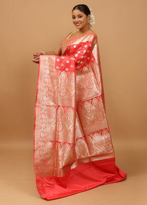 Pink Banarasi Silk Saree With Blouse Piece