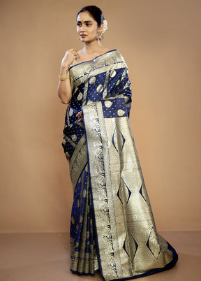 Blue Banarasi Silk Saree With Blouse Piece - Indian Silk House Agencies