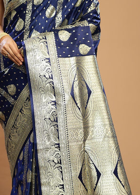 Blue Banarasi Silk Saree With Blouse Piece - Indian Silk House Agencies