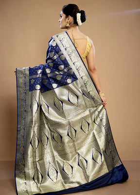 Blue Banarasi Silk Saree With Blouse Piece - Indian Silk House Agencies