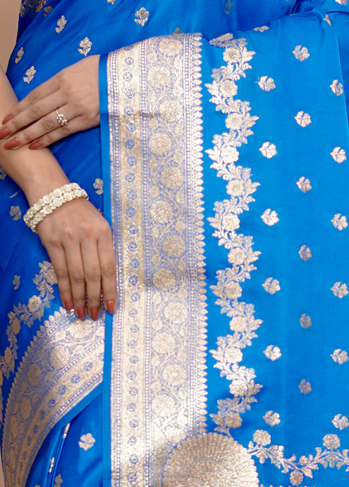 Blue Banarasi Silk Saree With Blouse Piece - Indian Silk House Agencies