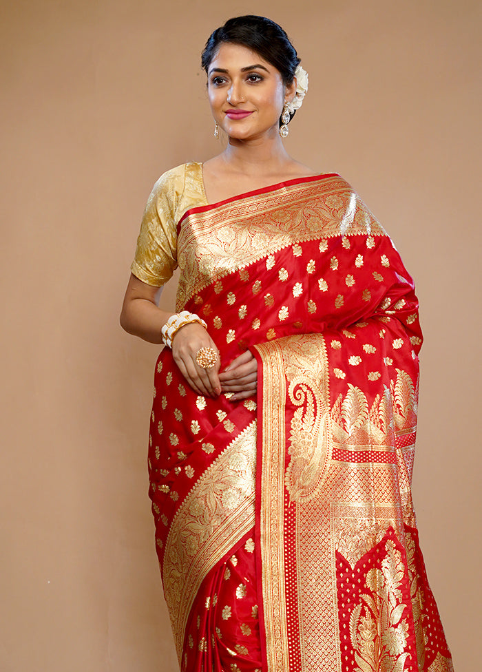 Red Banarasi Silk Saree With Blouse Piece - Indian Silk House Agencies