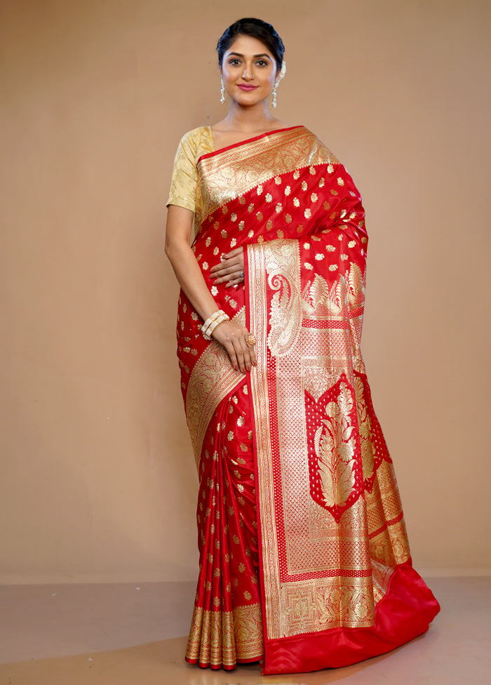 Red Banarasi Silk Saree With Blouse Piece - Indian Silk House Agencies