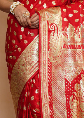 Red Banarasi Silk Saree With Blouse Piece - Indian Silk House Agencies