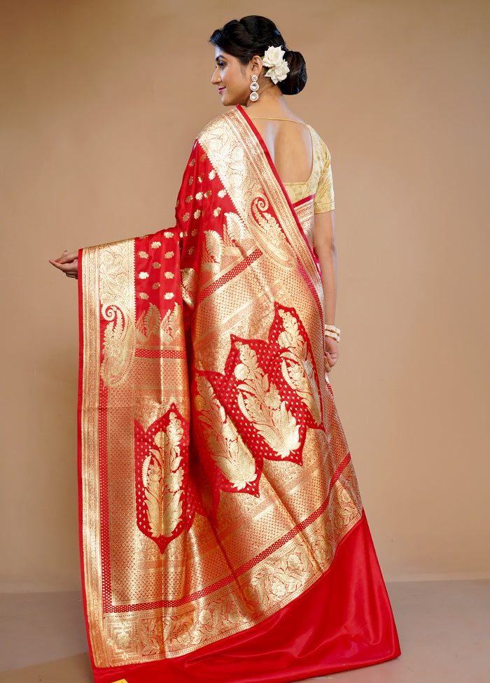 Red Banarasi Silk Saree With Blouse Piece - Indian Silk House Agencies