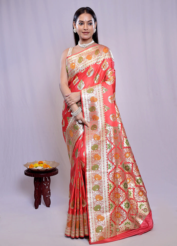 Pink Banarasi Pure Silk Saree With Blouse Piece - Indian Silk House Agencies