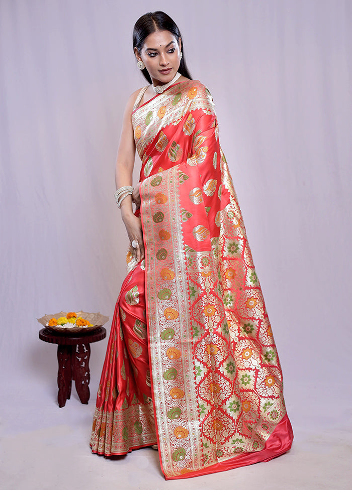 Pink Banarasi Pure Silk Saree With Blouse Piece - Indian Silk House Agencies