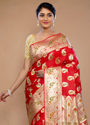 Red Banarasi Pure Silk Saree With Blouse Piece - Indian Silk House Agencies