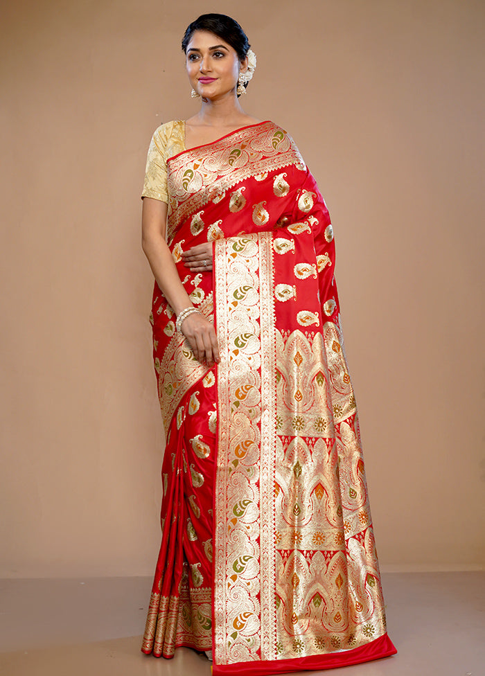 Red Banarasi Pure Silk Saree With Blouse Piece - Indian Silk House Agencies