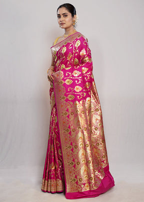 Pink Banarasi Pure Silk Saree With Blouse Piece - Indian Silk House Agencies