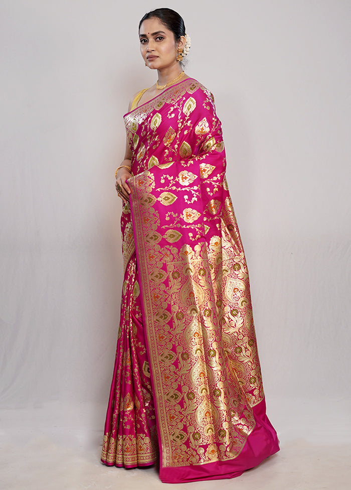 Pink Banarasi Pure Silk Saree With Blouse Piece - Indian Silk House Agencies