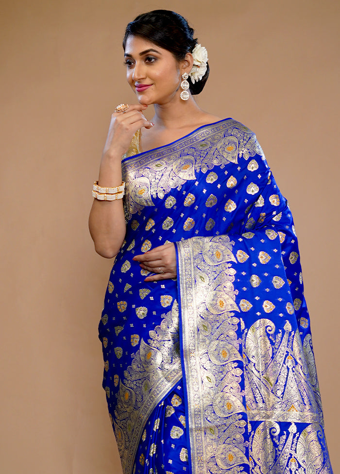 Blue Banarasi Pure Silk Saree With Blouse Piece - Indian Silk House Agencies