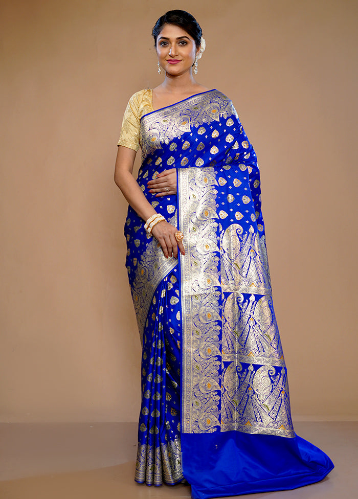 Blue Banarasi Pure Silk Saree With Blouse Piece - Indian Silk House Agencies