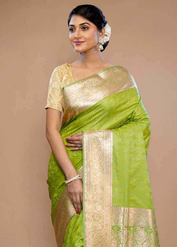 Green Banarasi Silk Saree With Blouse Piece - Indian Silk House Agencies