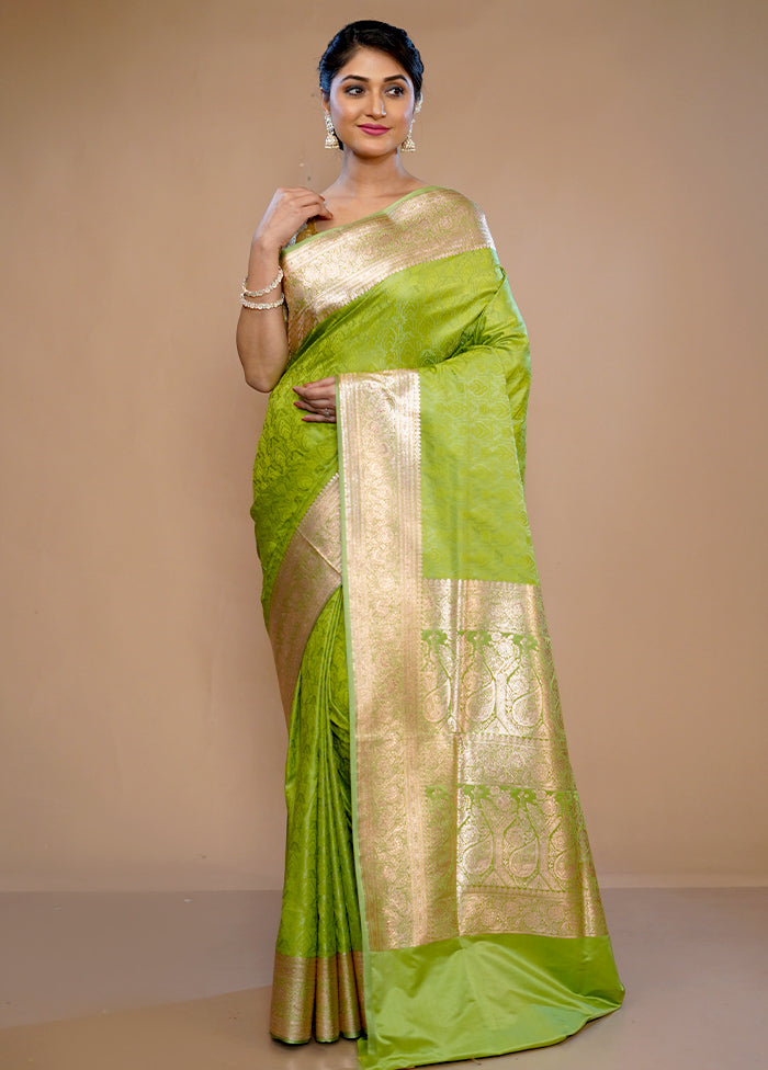 Green Banarasi Silk Saree With Blouse Piece - Indian Silk House Agencies