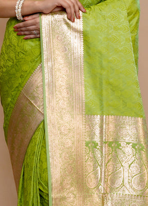 Green Banarasi Silk Saree With Blouse Piece - Indian Silk House Agencies