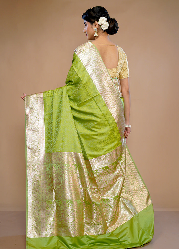 Green Banarasi Silk Saree With Blouse Piece - Indian Silk House Agencies