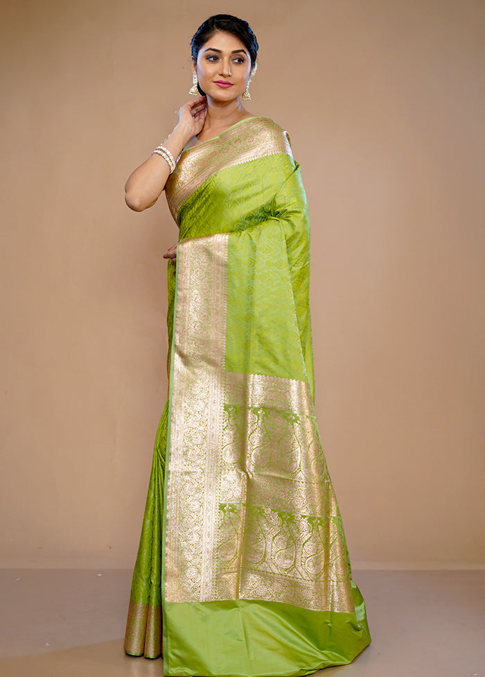 Green Banarasi Silk Saree With Blouse Piece - Indian Silk House Agencies