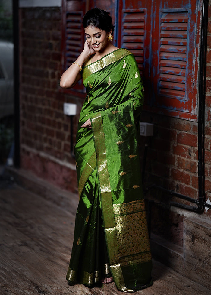 Green Katan Pure Silk Saree With Blouse Piece - Indian Silk House Agencies