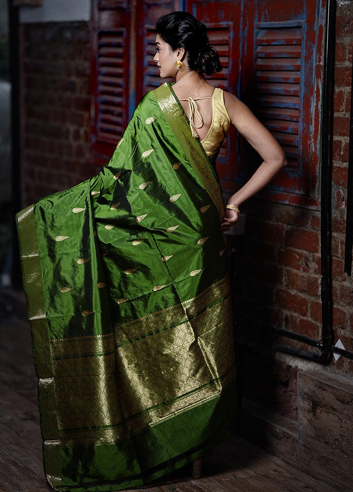 Green Katan Pure Silk Saree With Blouse Piece - Indian Silk House Agencies