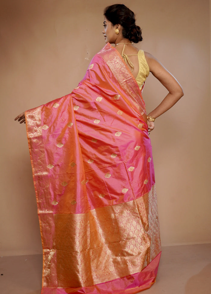 Pink Katan Pure Silk Saree With Blouse Piece - Indian Silk House Agencies