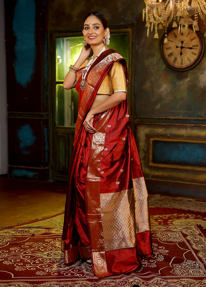 Maroon Katan Pure Silk Saree With Blouse Piece - Indian Silk House Agencies