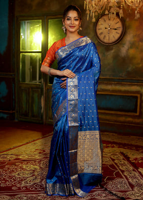 Blue Katan Pure Silk Saree With Blouse Piece - Indian Silk House Agencies