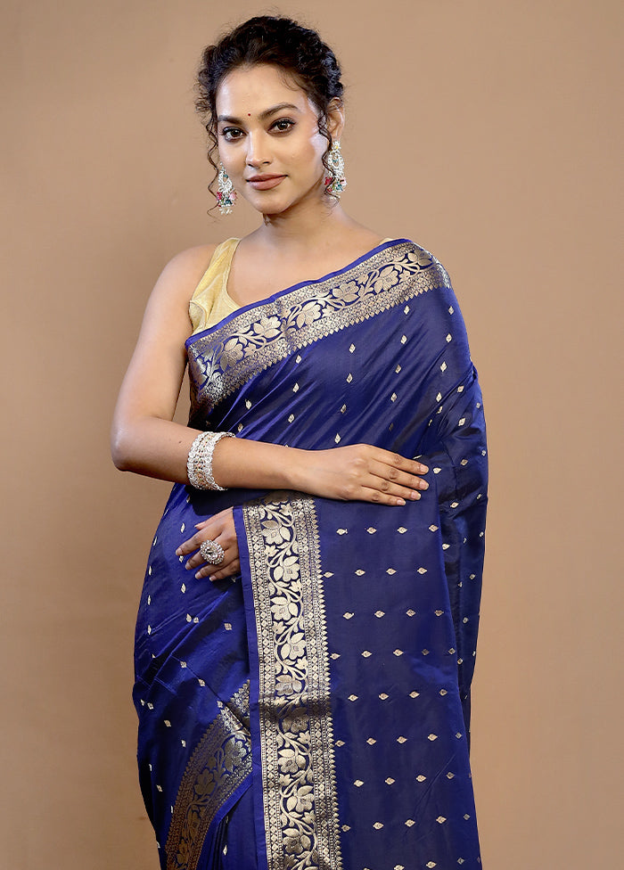 Blue Katan Pure Silk Saree With Blouse Piece - Indian Silk House Agencies