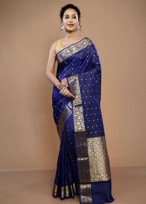 Blue Katan Pure Silk Saree With Blouse Piece - Indian Silk House Agencies