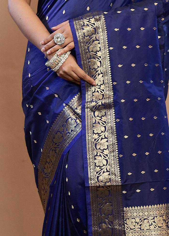 Blue Katan Pure Silk Saree With Blouse Piece - Indian Silk House Agencies