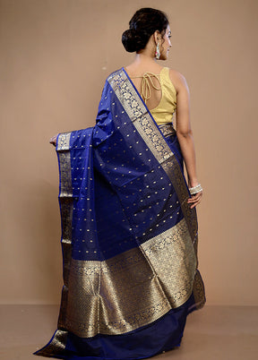 Blue Katan Pure Silk Saree With Blouse Piece - Indian Silk House Agencies