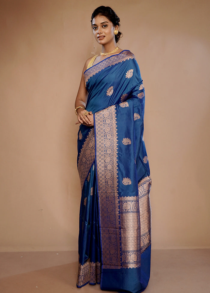 Blue Katan Pure Silk Saree With Blouse Piece - Indian Silk House Agencies