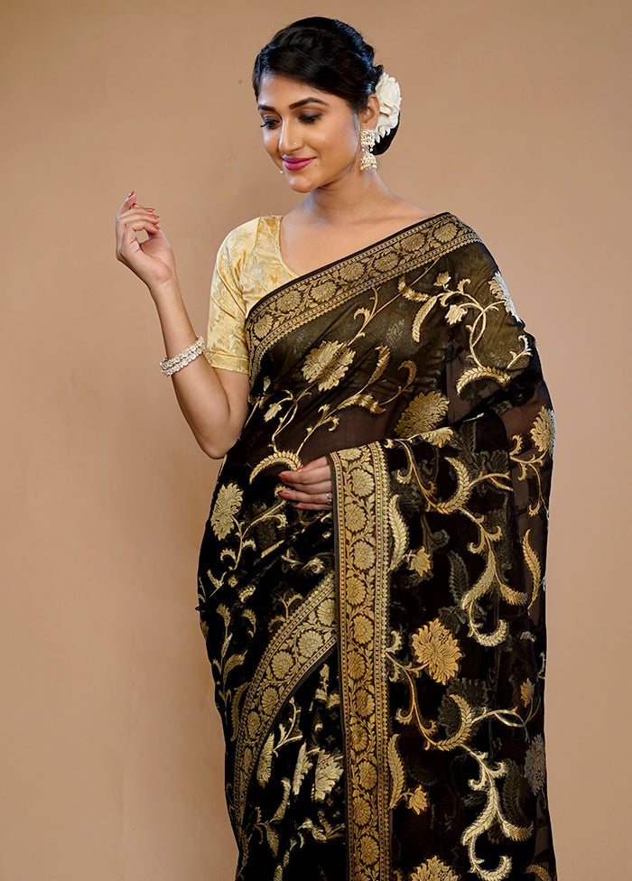 Black Georgette Saree With Blouse Piece - Indian Silk House Agencies