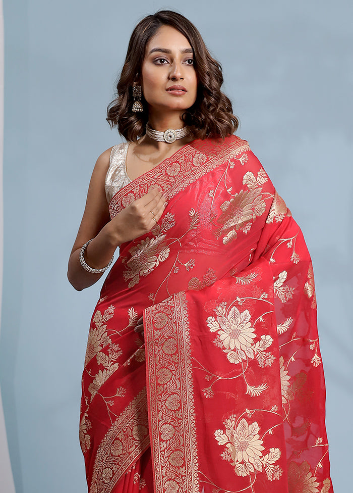 Red Georgette Saree With Blouse Piece - Indian Silk House Agencies