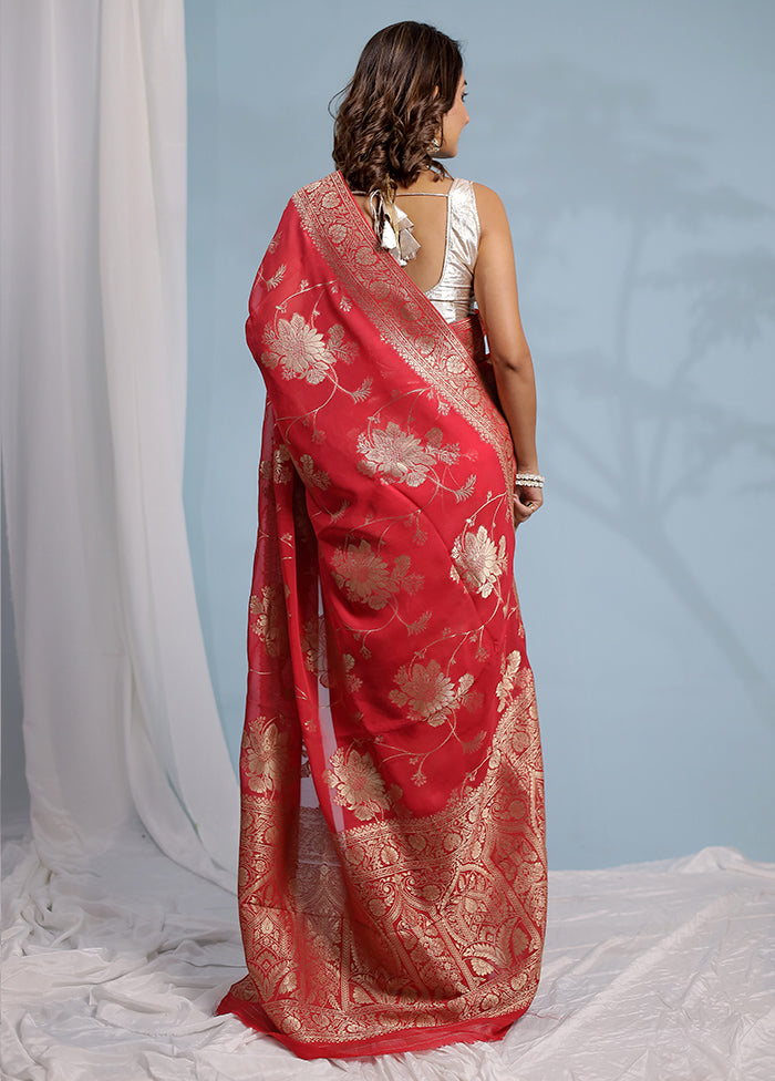 Red Georgette Saree With Blouse Piece - Indian Silk House Agencies