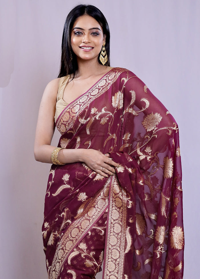 Purple Georgette Saree With Blouse Piece - Indian Silk House Agencies