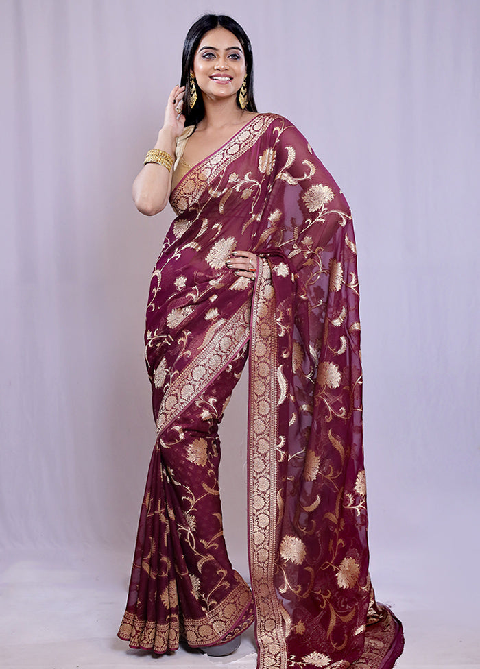 Purple Georgette Saree With Blouse Piece - Indian Silk House Agencies