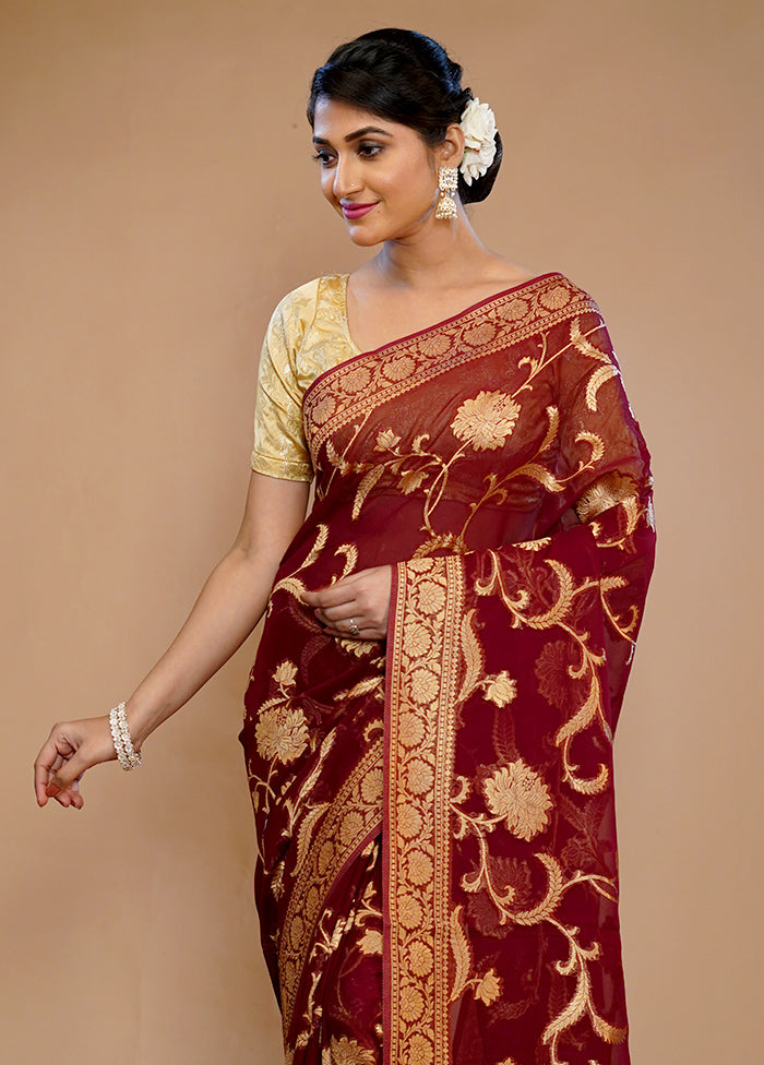 Maroon Georgette Saree With Blouse Piece - Indian Silk House Agencies