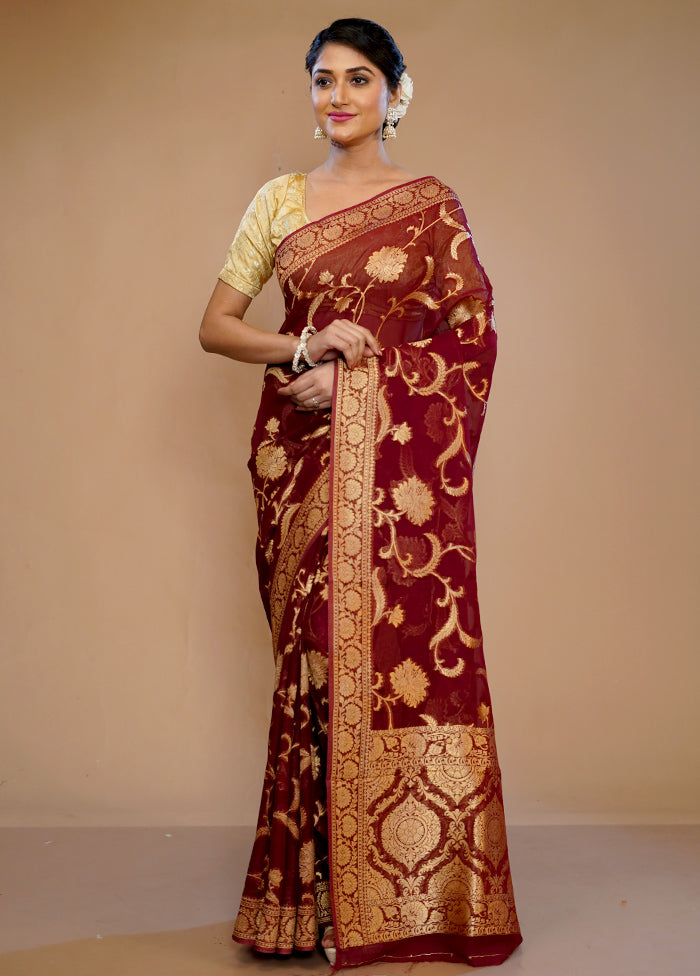 Maroon Georgette Saree With Blouse Piece - Indian Silk House Agencies