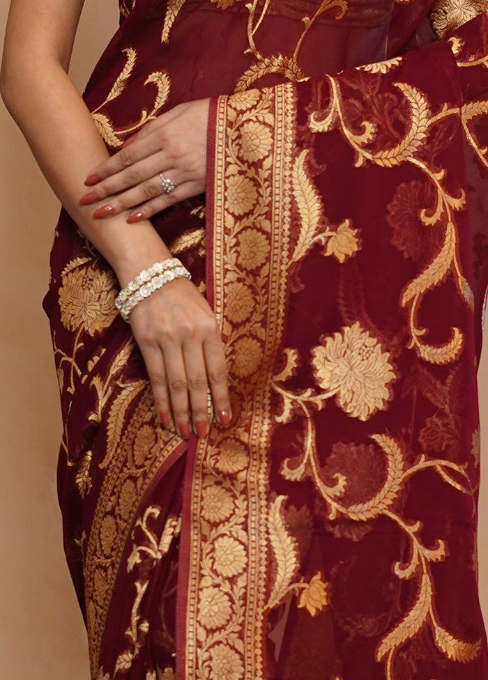 Maroon Georgette Saree With Blouse Piece - Indian Silk House Agencies