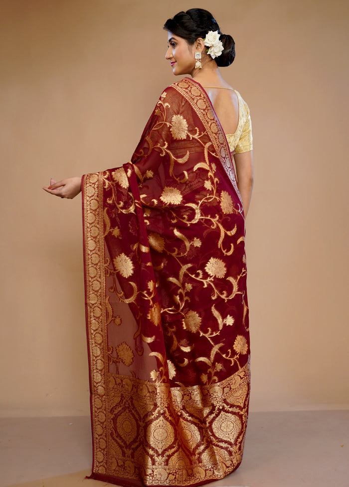 Maroon Georgette Saree With Blouse Piece - Indian Silk House Agencies