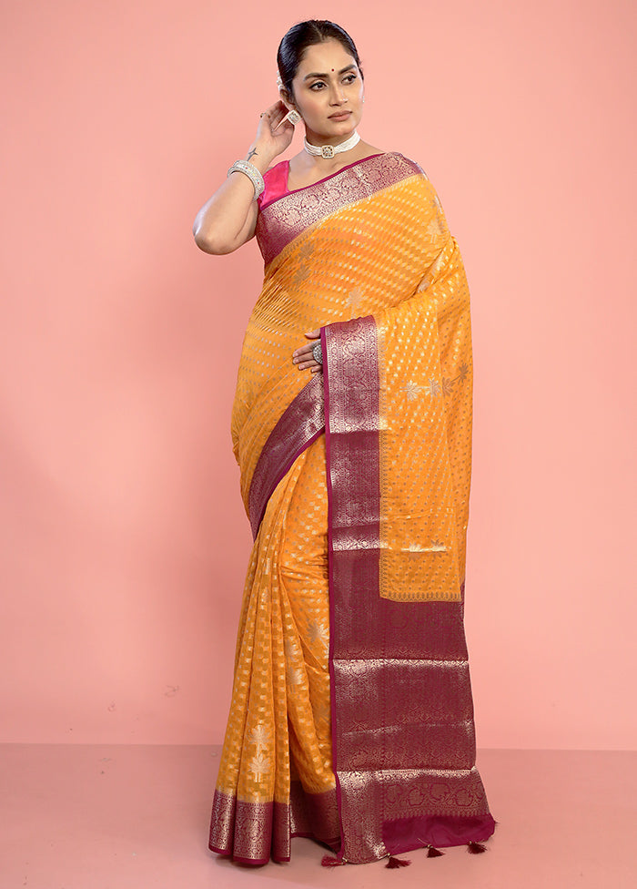 Yellow Georgette Saree With Blouse Piece - Indian Silk House Agencies