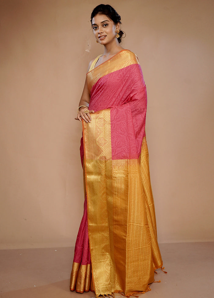 Pink Kanjivaram Silk Saree With Blouse Piece - Indian Silk House Agencies