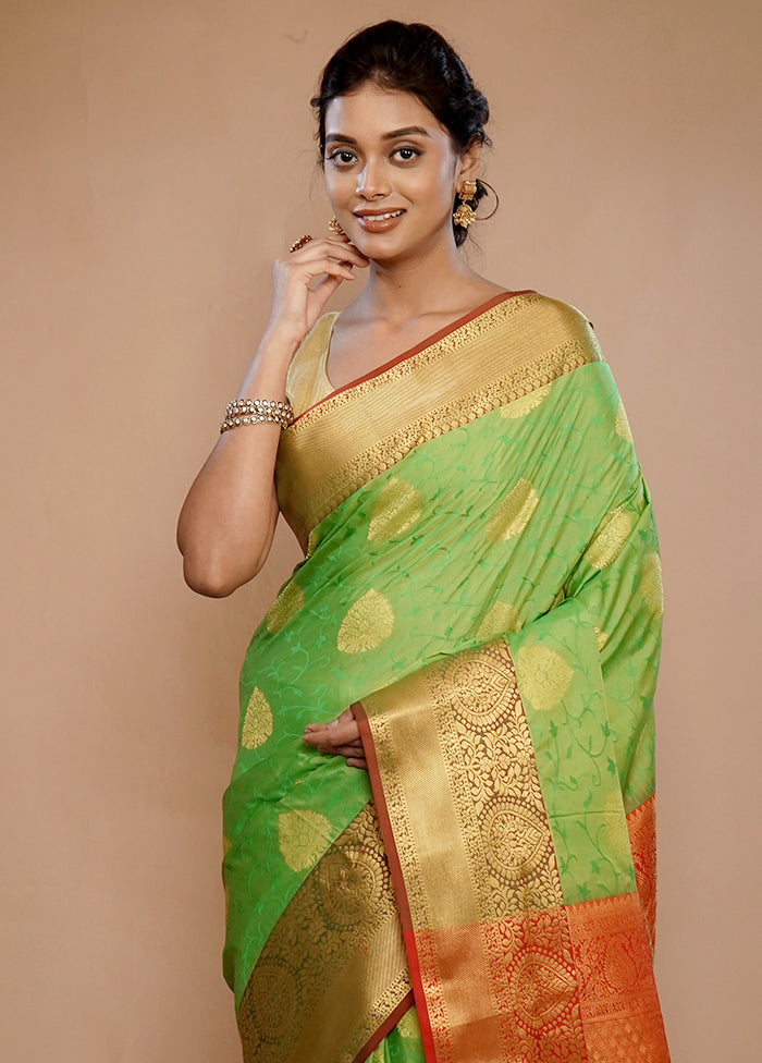 Green Kanjivaram Silk Saree With Blouse Piece - Indian Silk House Agencies