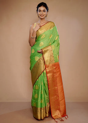 Green Kanjivaram Silk Saree With Blouse Piece - Indian Silk House Agencies