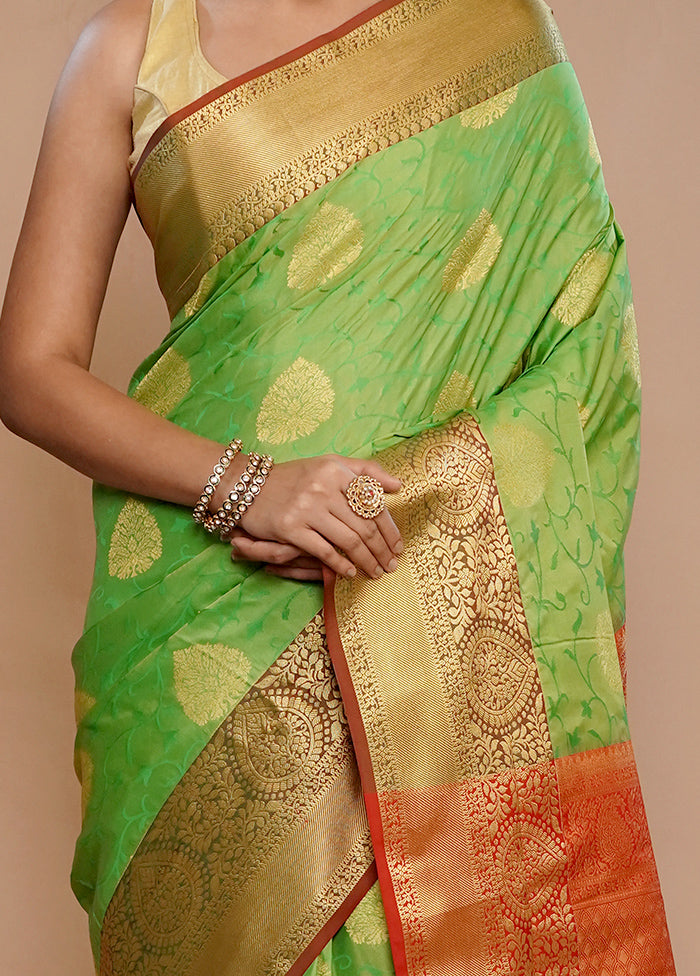 Green Kanjivaram Silk Saree With Blouse Piece - Indian Silk House Agencies