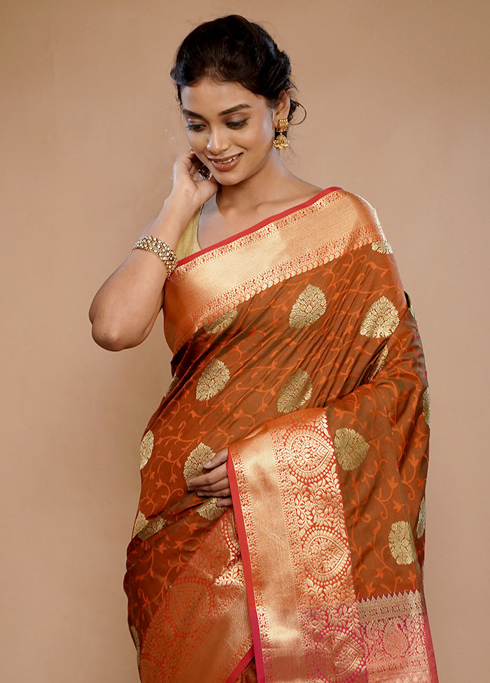 Orange Kanjivaram Silk Saree With Blouse Piece - Indian Silk House Agencies