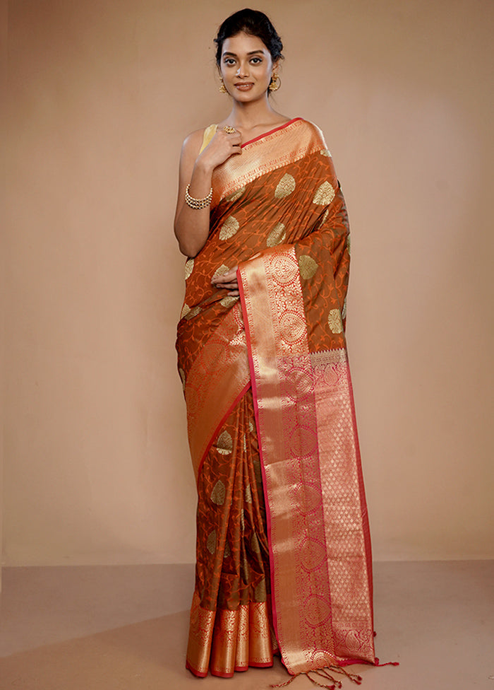 Orange Kanjivaram Silk Saree With Blouse Piece - Indian Silk House Agencies